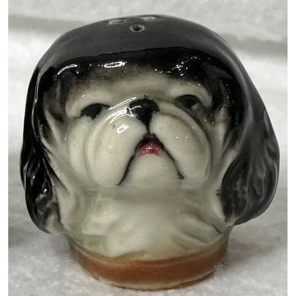 Vintage Japan Salt and Pepper Shakers Dog Heads poodle Llaso Apso Hostess Gift